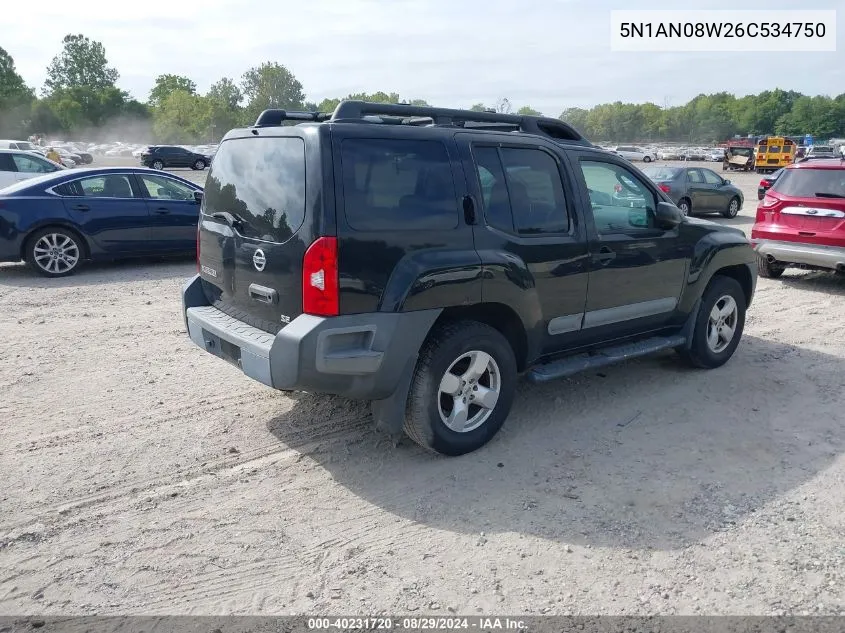 2006 Nissan Xterra Se VIN: 5N1AN08W26C534750 Lot: 40231720