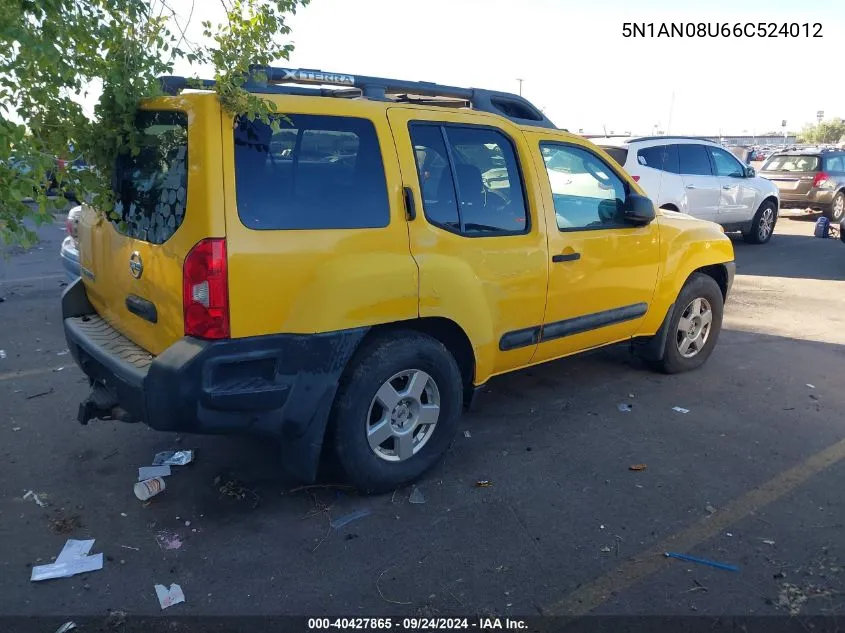 2006 Nissan Xterra S VIN: 5N1AN08U66C524012 Lot: 40427865