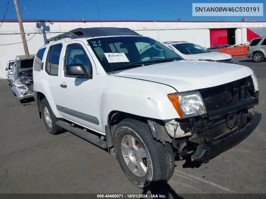 2006 Nissan Xterra S VIN: 5N1AN08W46C510191 Lot: 40460071