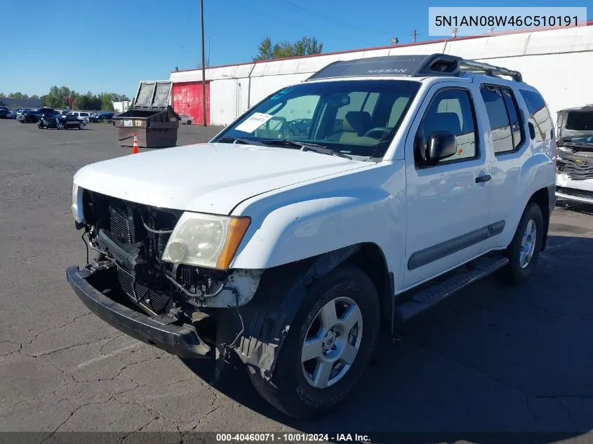 2006 Nissan Xterra S VIN: 5N1AN08W46C510191 Lot: 40460071