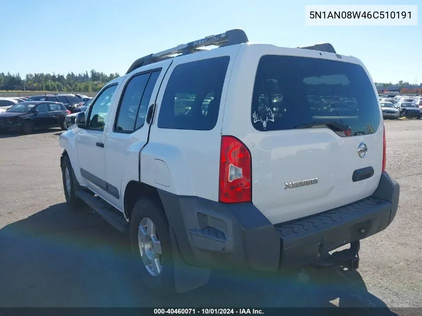 2006 Nissan Xterra S VIN: 5N1AN08W46C510191 Lot: 40460071