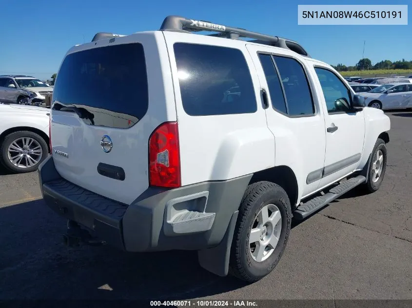 2006 Nissan Xterra S VIN: 5N1AN08W46C510191 Lot: 40460071