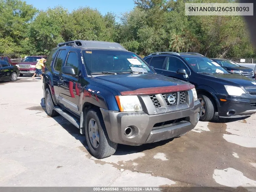 2006 Nissan Xterra S VIN: 5N1AN08U26C518093 Lot: 40485948