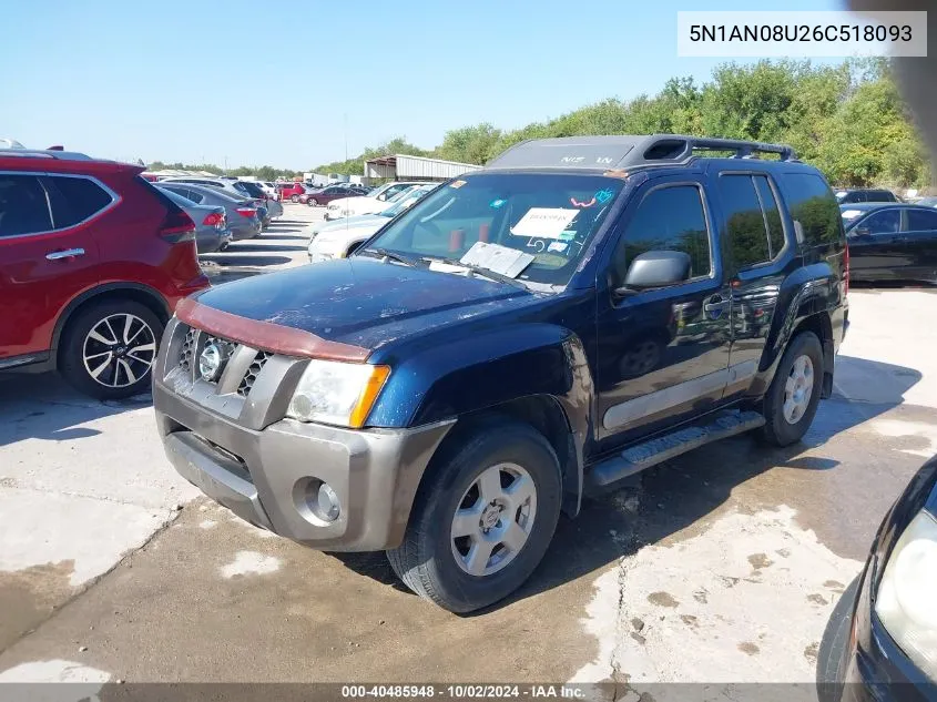 2006 Nissan Xterra S VIN: 5N1AN08U26C518093 Lot: 40485948