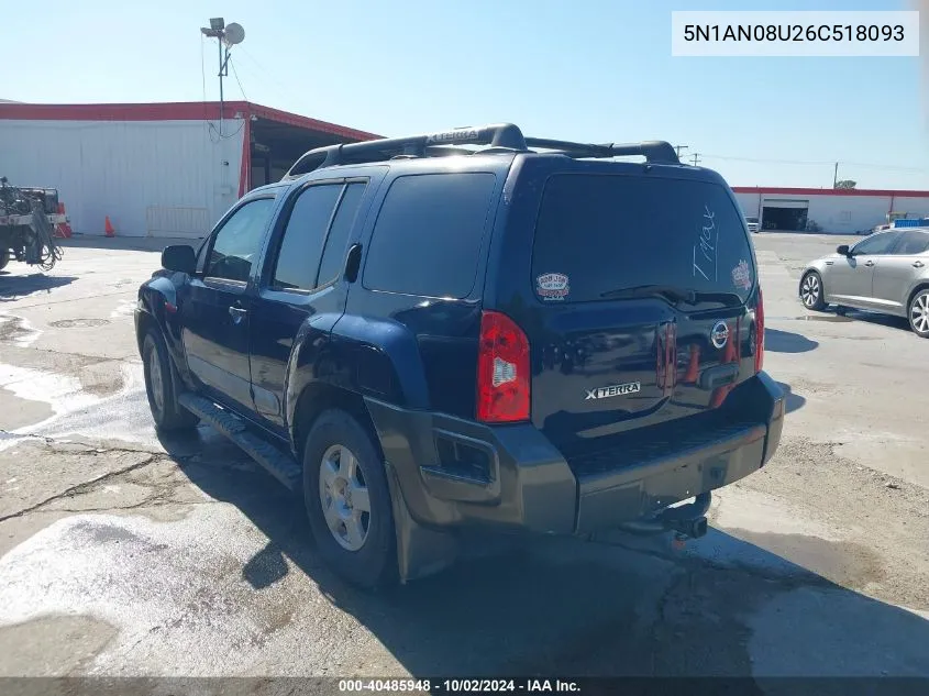 2006 Nissan Xterra S VIN: 5N1AN08U26C518093 Lot: 40485948