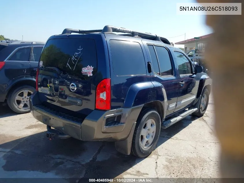 2006 Nissan Xterra S VIN: 5N1AN08U26C518093 Lot: 40485948