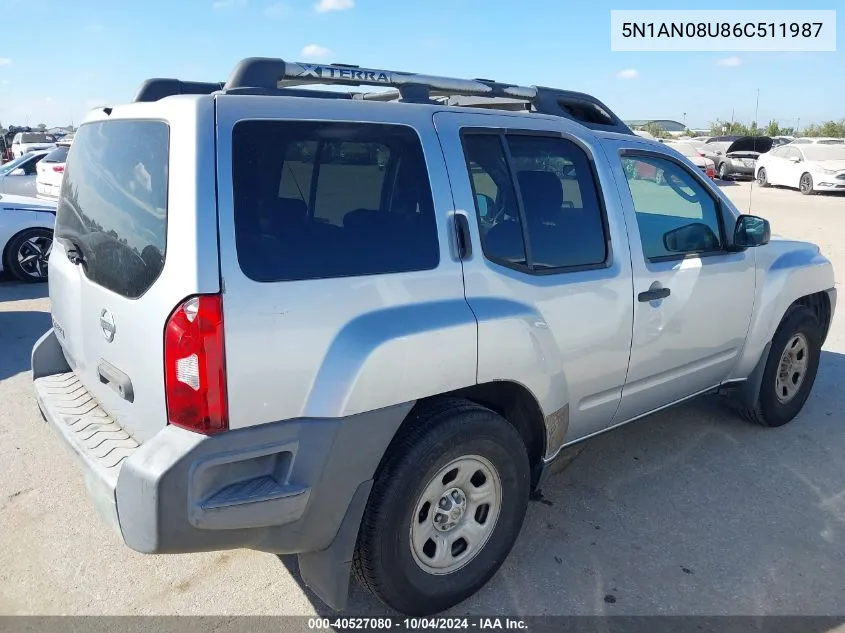 2006 Nissan Xterra X VIN: 5N1AN08U86C511987 Lot: 40527080