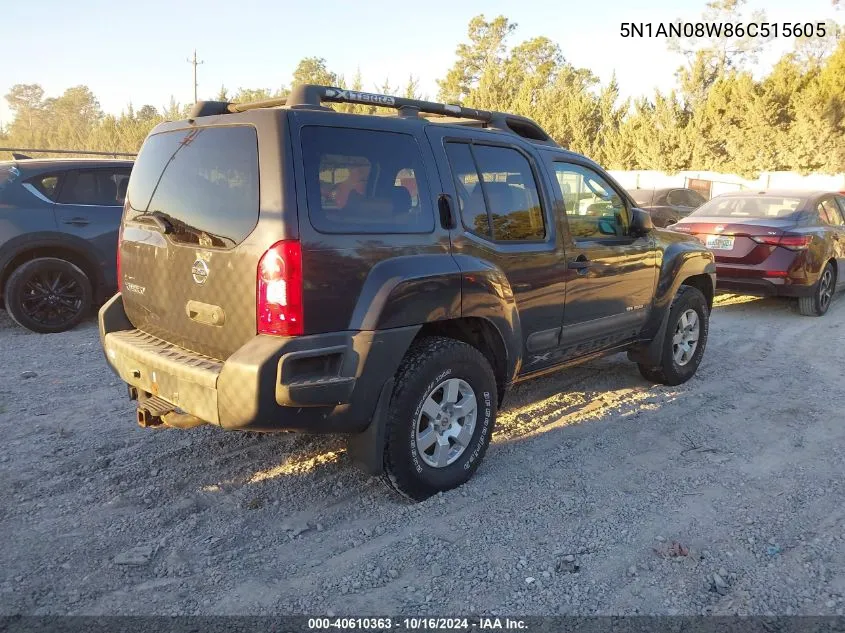 2006 Nissan Xterra Off Road VIN: 5N1AN08W86C515605 Lot: 40610363