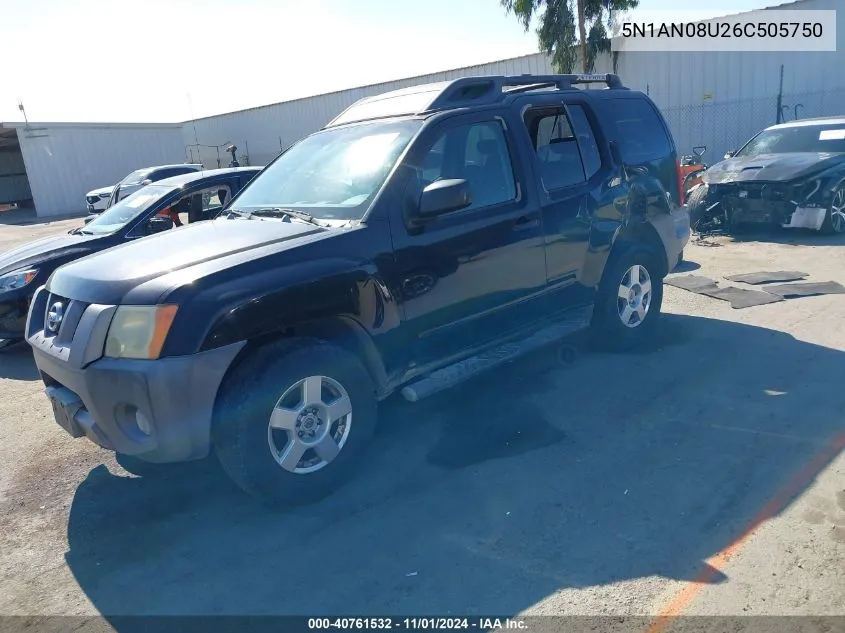 2006 Nissan Xterra S VIN: 5N1AN08U26C505750 Lot: 40761532