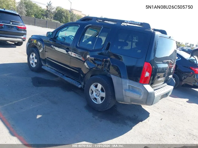 2006 Nissan Xterra S VIN: 5N1AN08U26C505750 Lot: 40761532