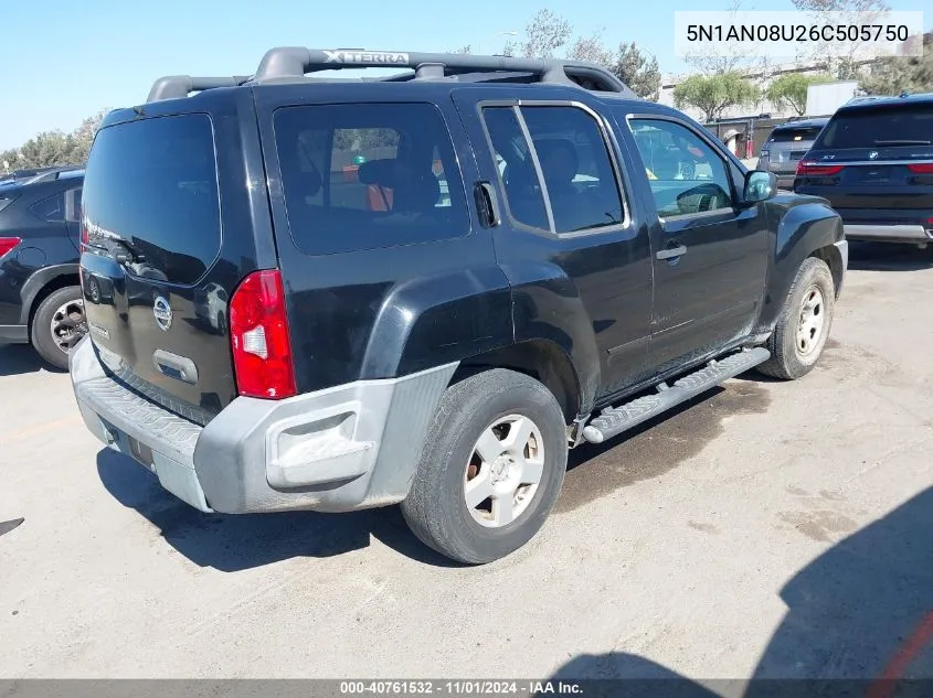 2006 Nissan Xterra S VIN: 5N1AN08U26C505750 Lot: 40761532