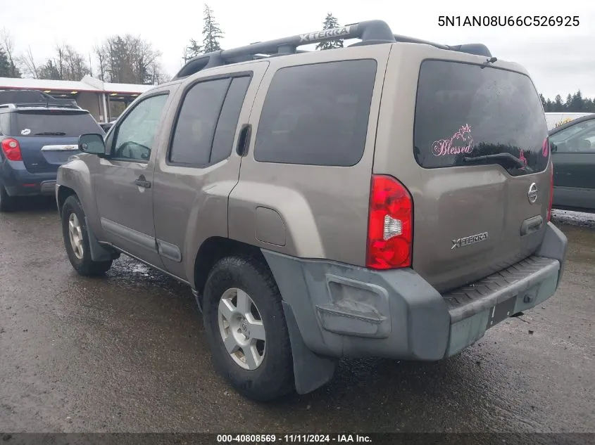 2006 Nissan Xterra S VIN: 5N1AN08U66C526925 Lot: 40808569