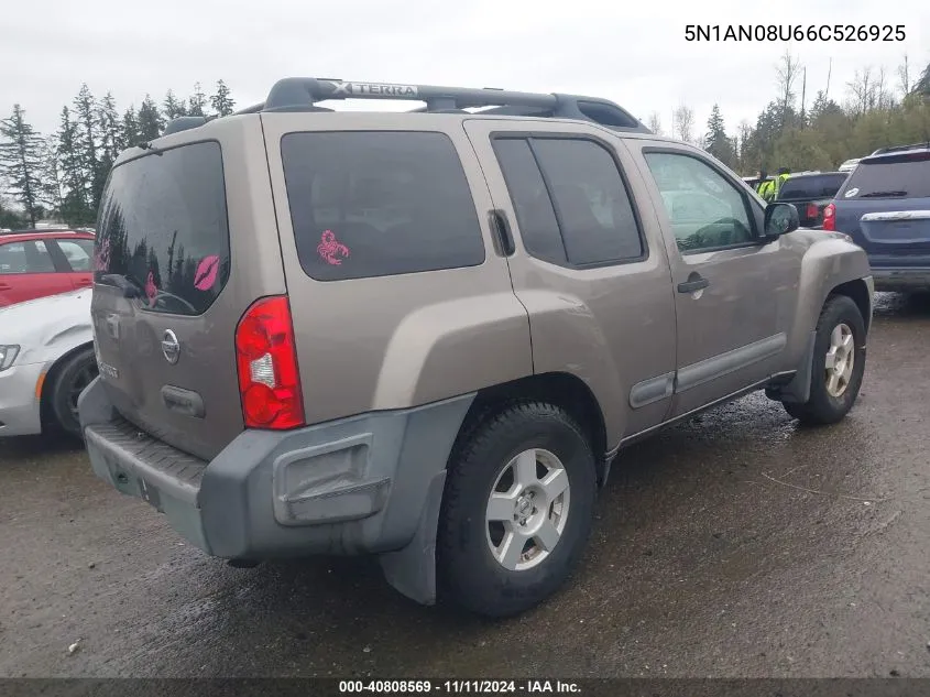 2006 Nissan Xterra S VIN: 5N1AN08U66C526925 Lot: 40808569