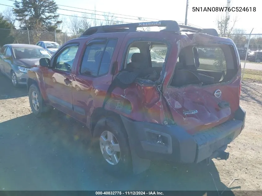 2006 Nissan Xterra S VIN: 5N1AN08W76C524618 Lot: 40832775