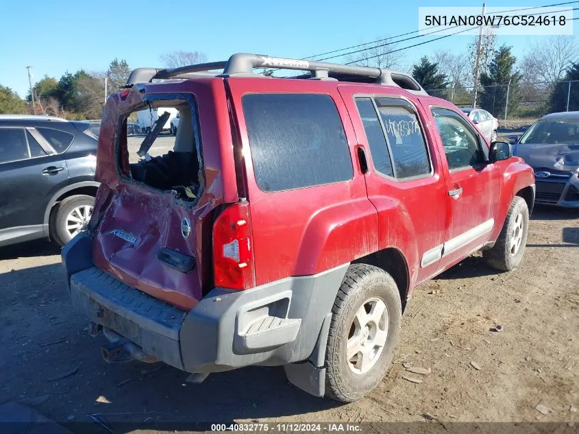 2006 Nissan Xterra S VIN: 5N1AN08W76C524618 Lot: 40832775