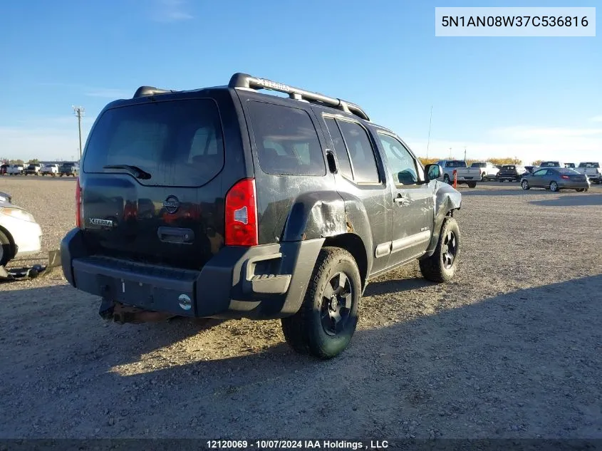 2007 Nissan Xterra Se VIN: 5N1AN08W37C536816 Lot: 12120069