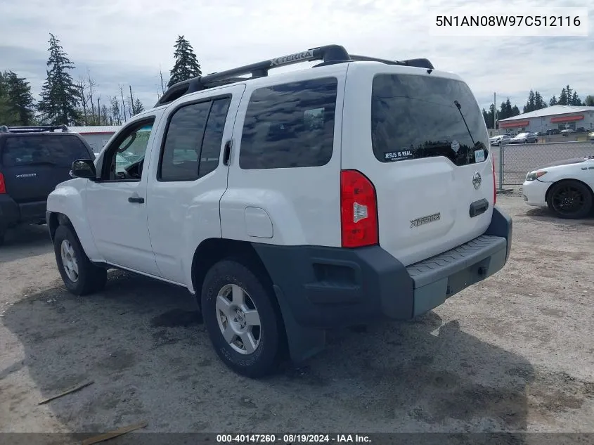 2007 Nissan Xterra S VIN: 5N1AN08W97C512116 Lot: 40147260