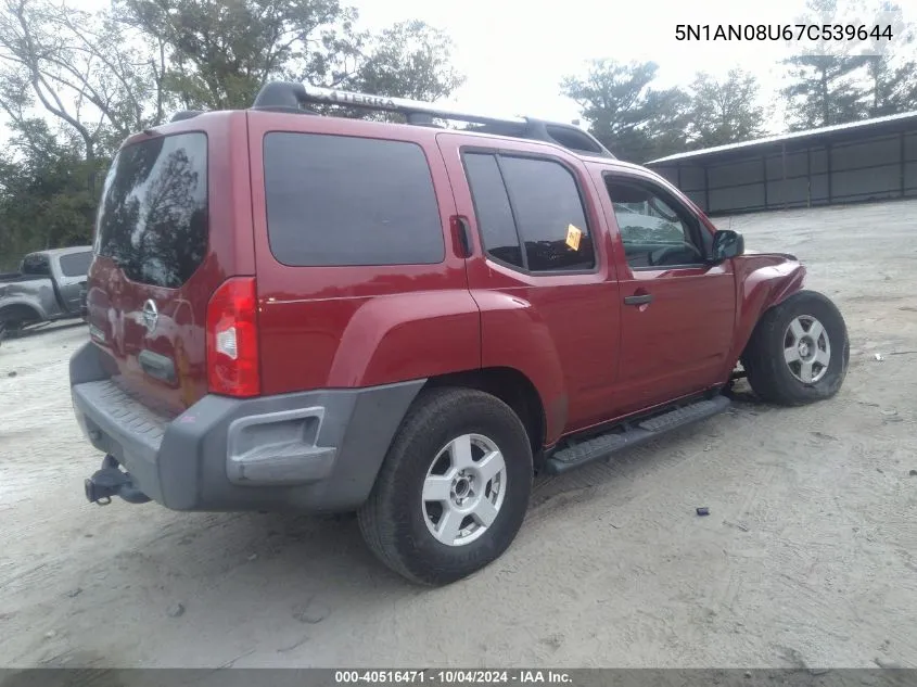 2007 Nissan Xterra X VIN: 5N1AN08U67C539644 Lot: 40516471