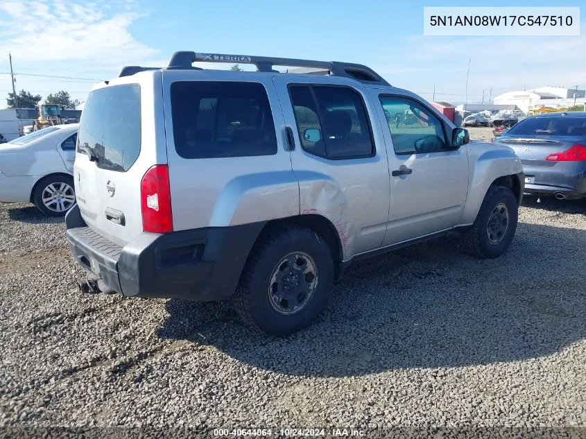 2007 Nissan Xterra X VIN: 5N1AN08W17C547510 Lot: 40644064