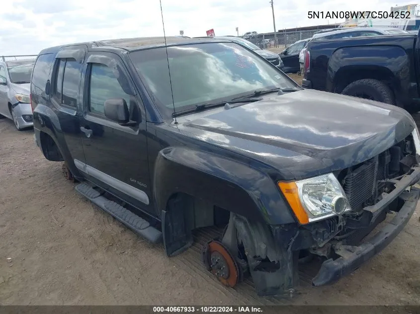 2007 Nissan Xterra S VIN: 5N1AN08WX7C504252 Lot: 40667933