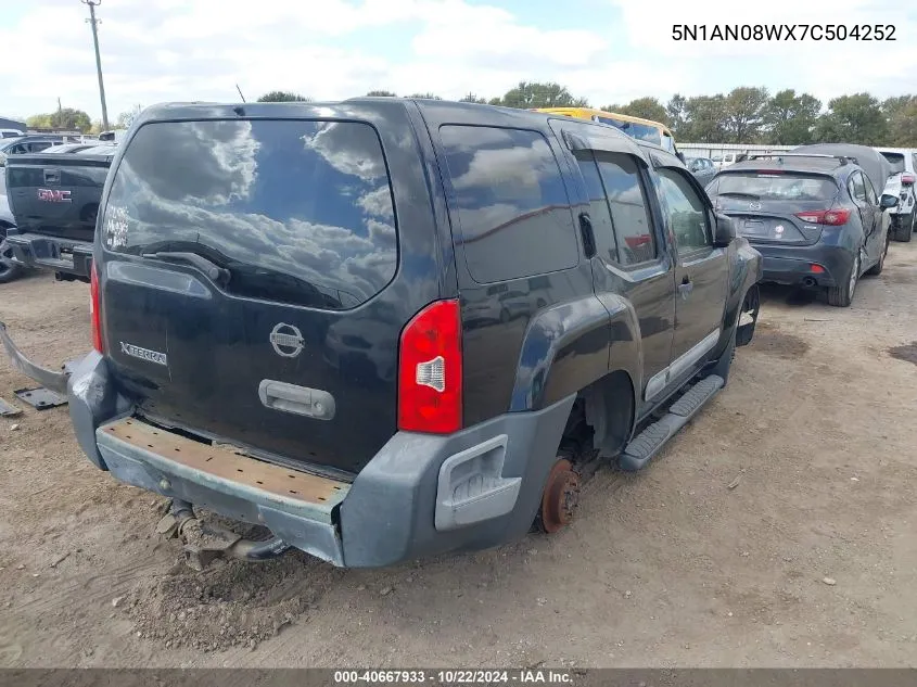 2007 Nissan Xterra S VIN: 5N1AN08WX7C504252 Lot: 40667933