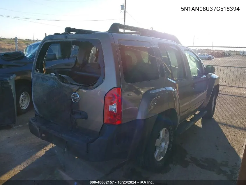 2007 Nissan Xterra S VIN: 5N1AN08U37C518394 Lot: 40682157