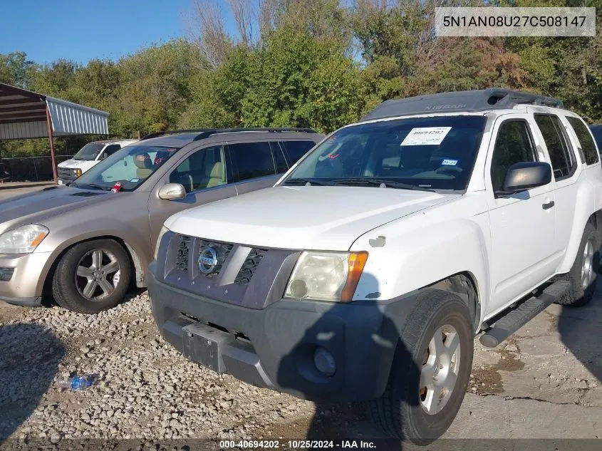 2007 Nissan Xterra S VIN: 5N1AN08U27C508147 Lot: 40694202