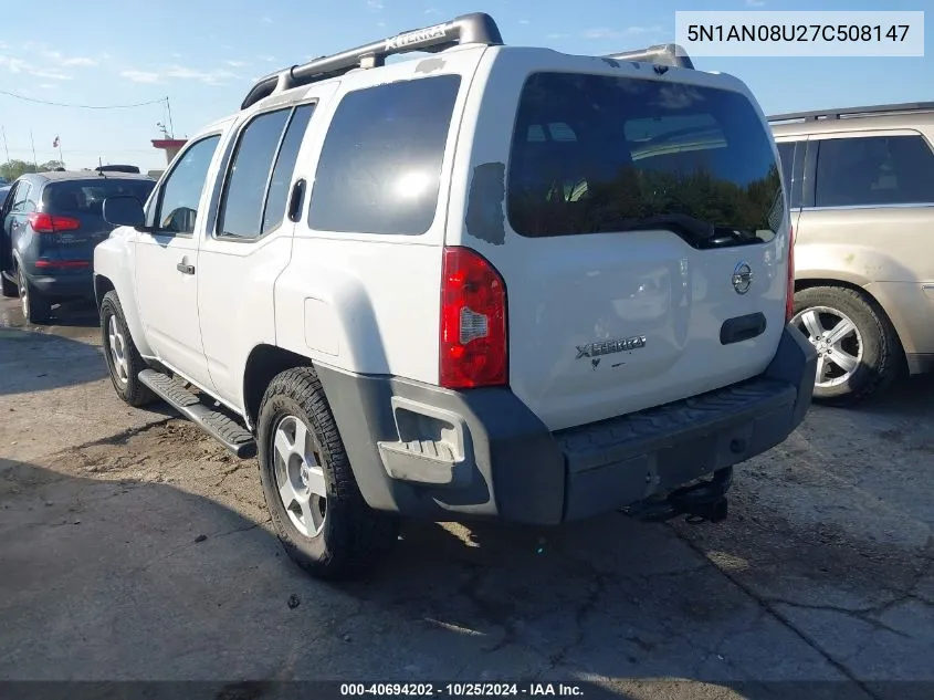 2007 Nissan Xterra S VIN: 5N1AN08U27C508147 Lot: 40694202