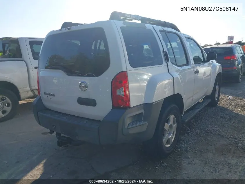 2007 Nissan Xterra S VIN: 5N1AN08U27C508147 Lot: 40694202