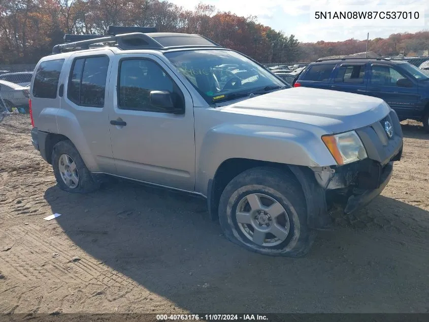 2007 Nissan Xterra S VIN: 5N1AN08W87C537010 Lot: 40763176