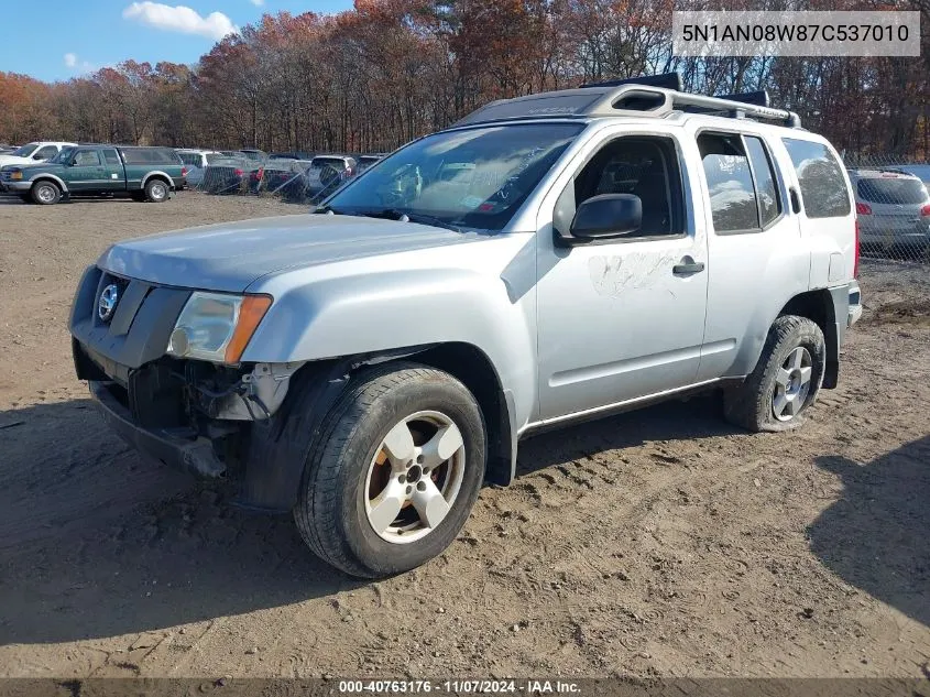 2007 Nissan Xterra S VIN: 5N1AN08W87C537010 Lot: 40763176