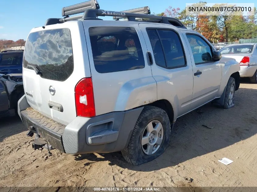 2007 Nissan Xterra S VIN: 5N1AN08W87C537010 Lot: 40763176