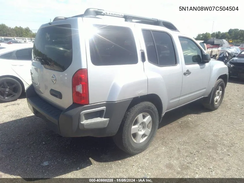 2007 Nissan Xterra S VIN: 5N1AN08W07C504504 Lot: 40800225