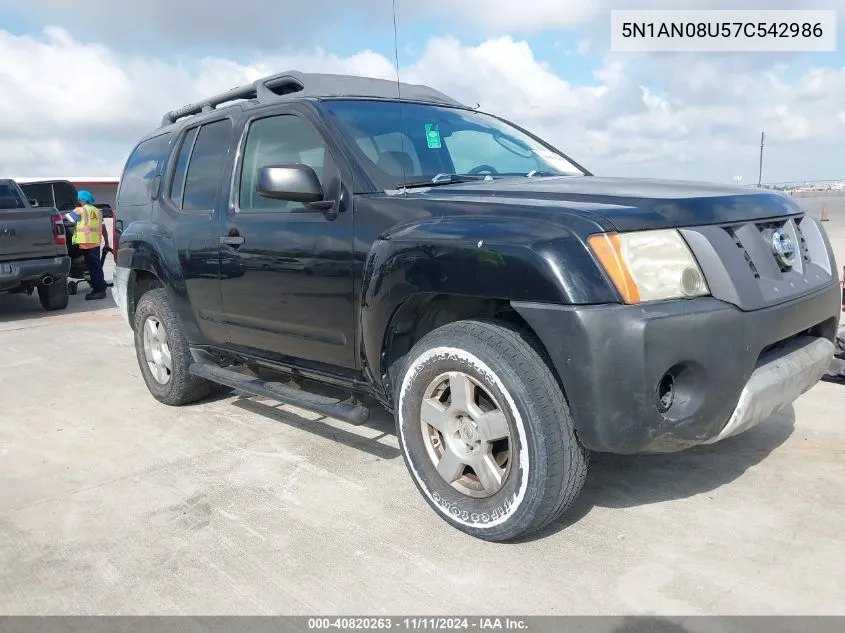 2007 Nissan Xterra S VIN: 5N1AN08U57C542986 Lot: 40820263