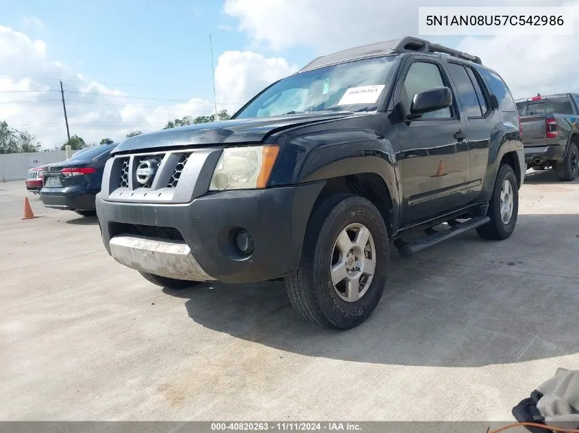 2007 Nissan Xterra S VIN: 5N1AN08U57C542986 Lot: 40820263