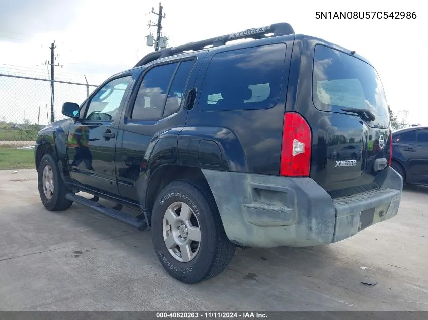 2007 Nissan Xterra S VIN: 5N1AN08U57C542986 Lot: 40820263