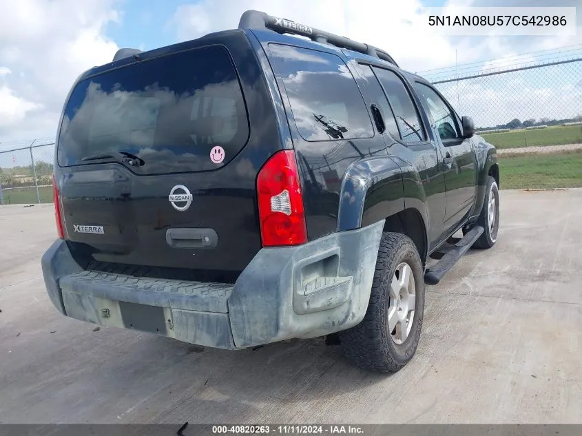 2007 Nissan Xterra S VIN: 5N1AN08U57C542986 Lot: 40820263