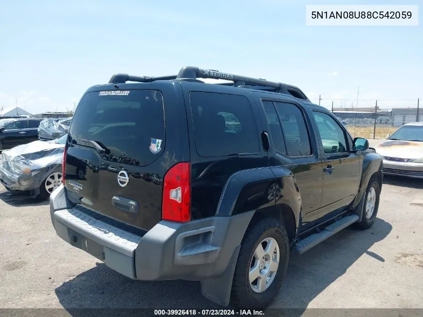 2008 Nissan Xterra S VIN: 5N1AN08U88C542059 Lot: 39926418