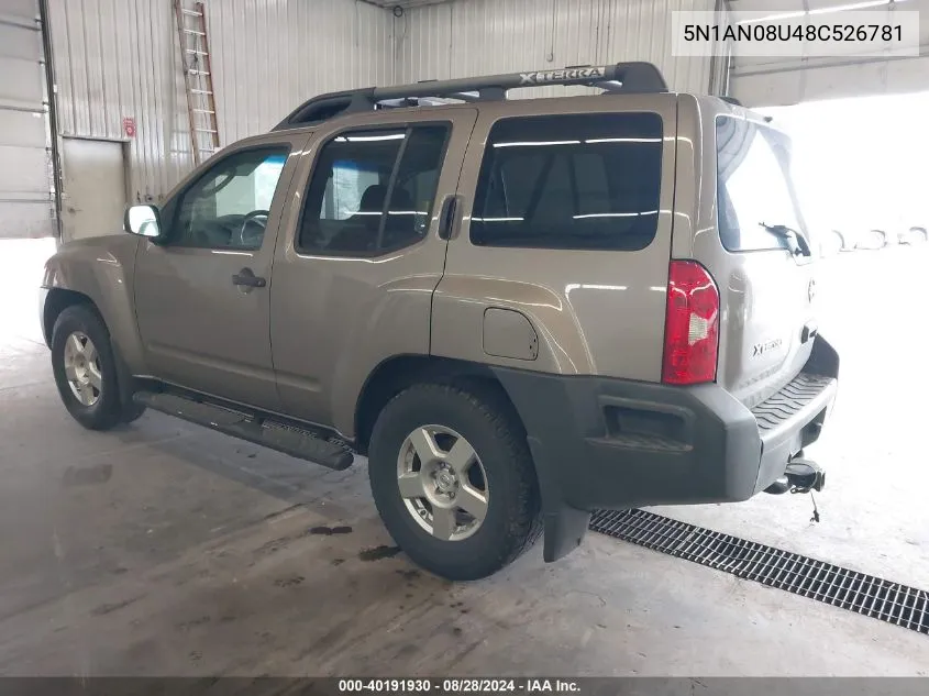 2008 Nissan Xterra S VIN: 5N1AN08U48C526781 Lot: 40191930