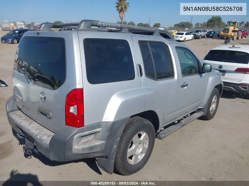 2008 Nissan Xterra S VIN: 5N1AN08U58C526708 Lot: 40255153