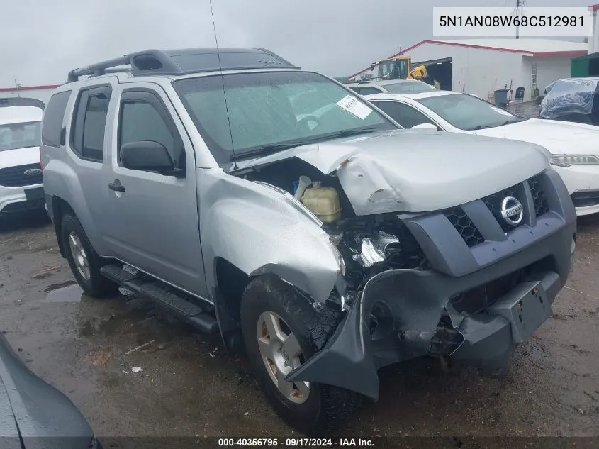 2008 Nissan Xterra Off Road/S/Se VIN: 5N1AN08W68C512981 Lot: 40356795