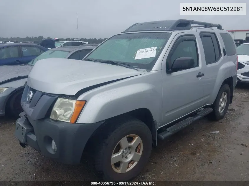 2008 Nissan Xterra Off Road/S/Se VIN: 5N1AN08W68C512981 Lot: 40356795