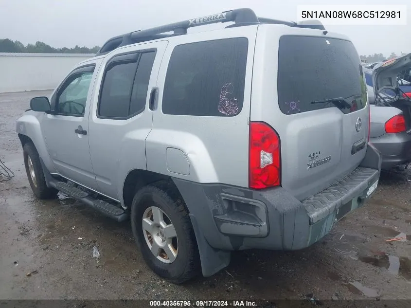 2008 Nissan Xterra Off Road/S/Se VIN: 5N1AN08W68C512981 Lot: 40356795