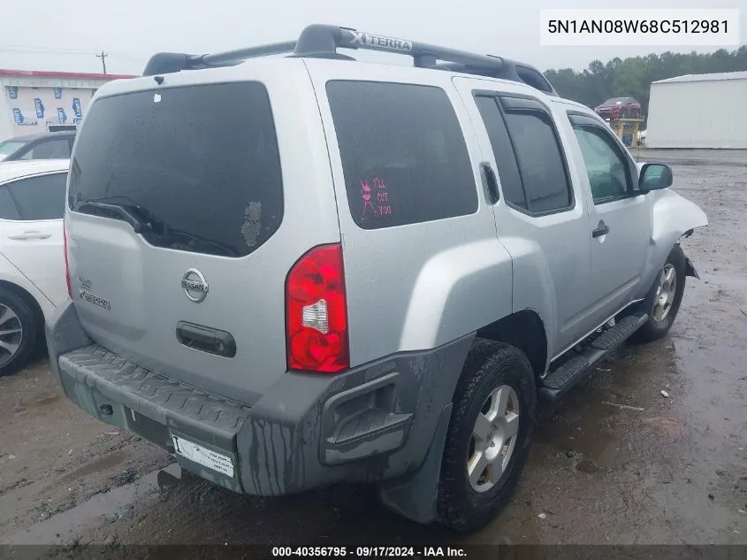 2008 Nissan Xterra Off Road/S/Se VIN: 5N1AN08W68C512981 Lot: 40356795