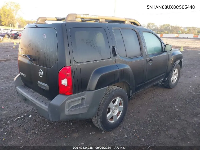 2008 Nissan Xterra S VIN: 5N1AN08UX8C505448 Lot: 40434038