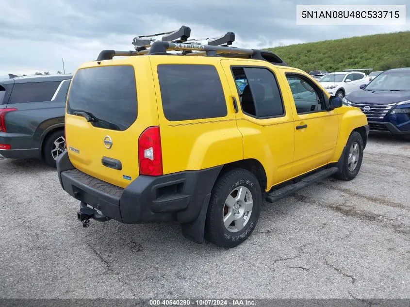 2008 Nissan Xterra S VIN: 5N1AN08U48C533715 Lot: 40540290