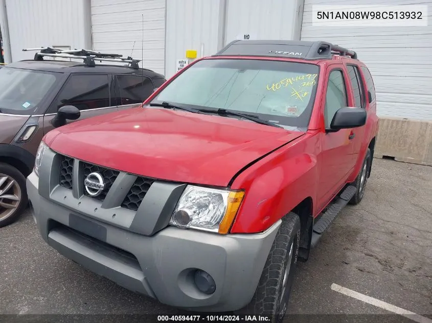 2008 Nissan Xterra Off Road/S/Se VIN: 5N1AN08W98C513932 Lot: 40594477