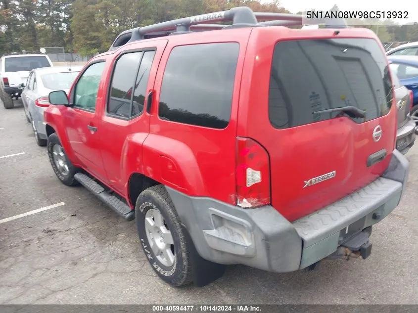 2008 Nissan Xterra Off Road/S/Se VIN: 5N1AN08W98C513932 Lot: 40594477