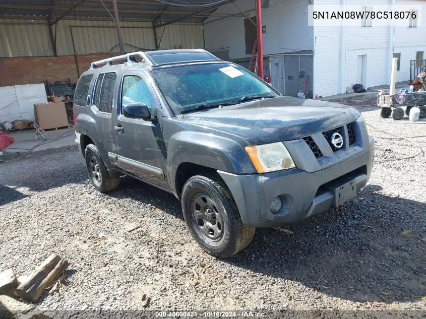 2008 Nissan Xterra X VIN: 5N1AN08W78C518076 Lot: 40600421