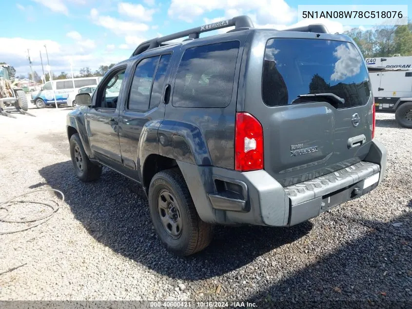 2008 Nissan Xterra X VIN: 5N1AN08W78C518076 Lot: 40600421